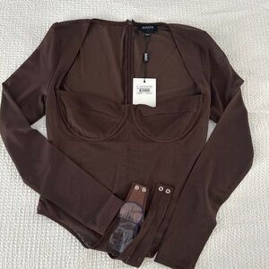 Bardot chocolate brown mesh bodysuit
